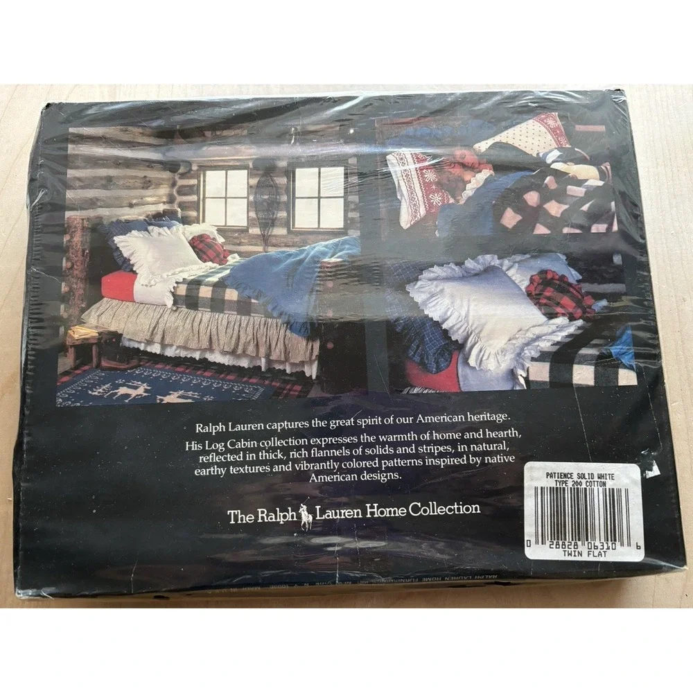 Vtg Ralph Lauren Flat Sheet Twin NIP NOS White Eyelet Cotton Log Cabin Patience